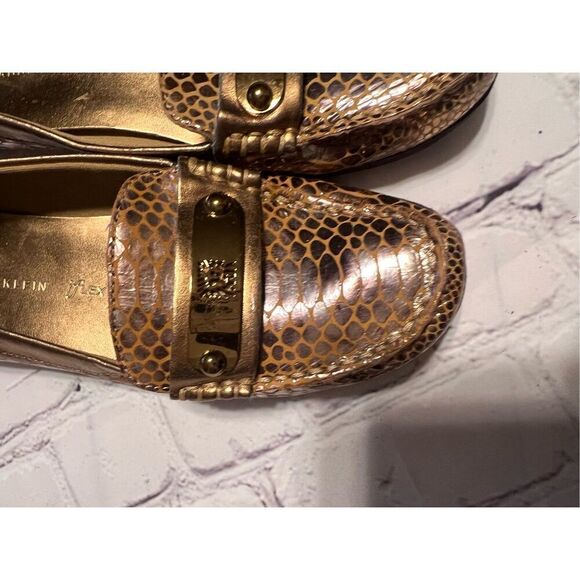 Anne Klein 6 Snake Embossed Leather Loafers Brown Metallic Iflex Comfort Shoe - Picture 3 of 9